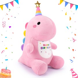 Auspicious beginning Pink Happy Birthday Dinosaur Stuffed Animal,11.8'' Kawaii Soft Dino Plush Toys,Dinosaur Plushir Birthday Gift for Her Girls Boys Girlfriend,Sweet Romantic Anniversary