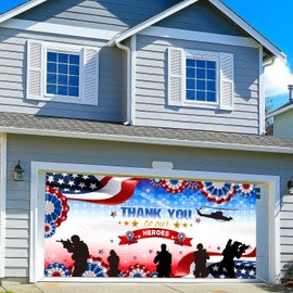 Coveimes Happy Veterans Day Patriotic Garage Door Decoration Banner, Large Size Red White Blue Fourth of July Patriotic Backdrop Garage Door Decoration for Greeting Veterans Day Theme