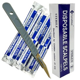 Disposable Sterile Scalpels (10 Pack) - Size #10 High Carbon Steel Blades with Plastic Handle for Dermaplaning, Crafts, Podiatry, Wood Model Making, Mycology, Plant Cutting,Dissecting & More (#11)