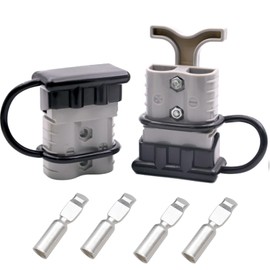 ANDCHIER 2pcs 120A 2 Gauge AWG Wire Connector with Dust Cover Handle,Battery Quick Connect/Disconnect Connector Wire Harness Plug Kit for Winch Trailer,Grey