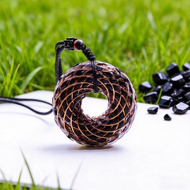 Tan Ran Black Tourmaline Orgonite Rodin Coil Pendant Necklace