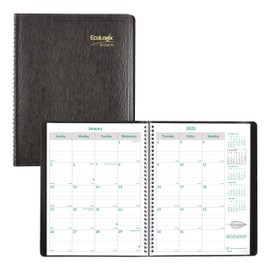 Brownline® 2025 EcoLogix® Monthly Planner, 14 Months, December 2024 to January 2026, Twin-Wire Binding, 11" x 8.5", Black, Recycled (CB435W.BLK-25)
