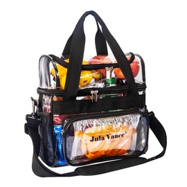 Stadium Approved Double Decker Crossbody Clear Work bag Transparent PVC Lunch Tote Makeup Travel Kit Organizer Bag On Go Clear Lunch Shoulder Bag for Sport Event Concert Correctional Officer