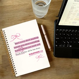 NEFMGEG Pink Bow Christian Spiral Notebook Journal, Philippians 4:6 Bible Verse Prayer Journal for Women, Christian Gifts for Women, Religious Scripture Notebook, 5.5x8.3 Inch