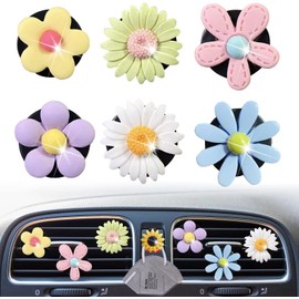 7 Pcs Cute Daisy Air Vent Clips, Flower Car Air Fresheners Vent Clips Cars Diffuser Vent Clip Charm Cars Decoration for Women Cute Interior Decor Flower Car Accessories + Sunflower Mask Hook