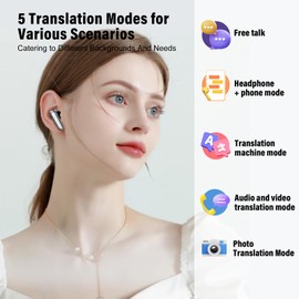 AI Language Translation Earbuds, 3-in-1 Translator Earbuds Real Time with 5 Translation Modes with APP, 164 Language Bluetooth 5.3 Headphones Translating Device for Travel/Business/Leaning, Dark Night