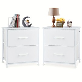 SMUG 2 Drawer Dresser Nightstand Pack Of 2 Bedroom Storage Organizer Cabinet Fabric - White-2P