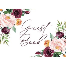 Guest Book: Wedding Guest Book Burgundy Marsala Watercolor Bouquet