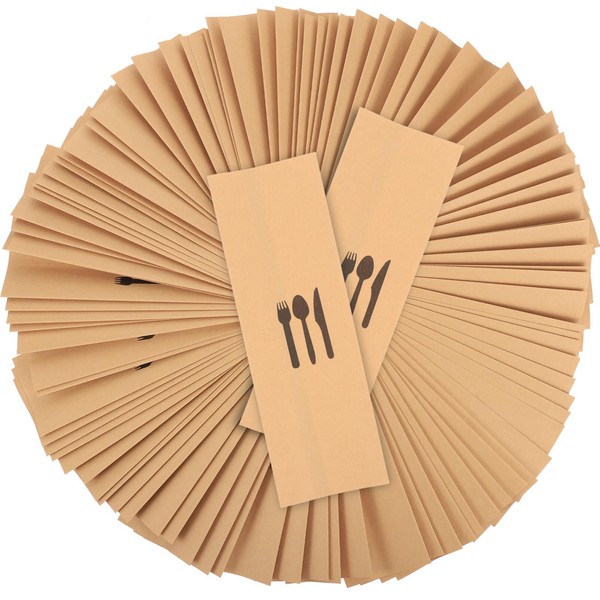 TOPBATHY 100pcs Kraft Paper Cutlery Set Paper Utensils Banquet Wedding