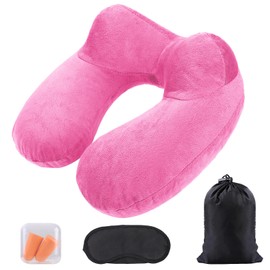 AiQInu Aufblasbares Nackenkissen Reisekissen, Ergonomisch Kompakte Schnell Nackenkissen Aufblasbar mit Waschbarem Kissenbezug für Reisen mit dem Auto, Flugzeug, Zug, Büro, Familie