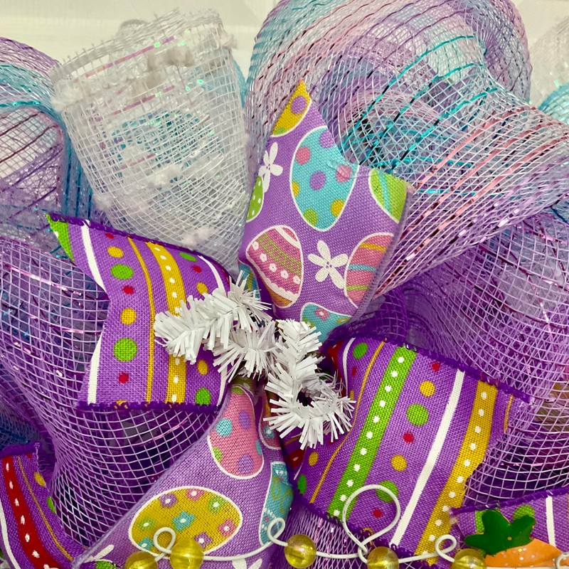 Glittering Lavender Happy Easter Deco Mesh Handmade Wreath