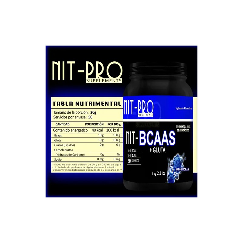Aminoácidos Suplemento Bcaas + Glutamina Nit-pro 1kg 50serv