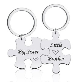 Sister Brother Gifts Puzzle Keychain, Sister Brother Christmas Graduation Birthday Gift for Sister In Law Brother In Law Big Sister Keychain Little Brother Gift for Men