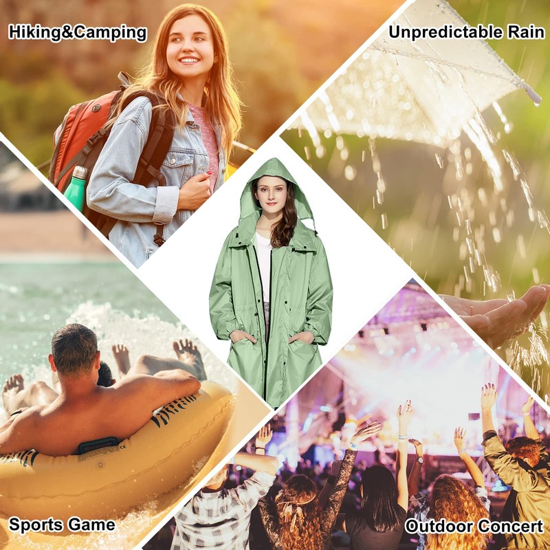 LAMA Womens Long Raincoats Rain Jacket Waterproof Packable Outdoor Hooded