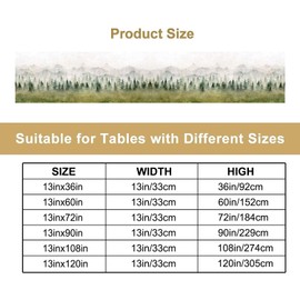 Watercolor Forest Table Runner,Watercolor Woodland Forest Mountains Rustic Dining Table Ruuner Home Kitchen Party Living Room Table Decoration 13x36 inch