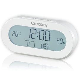 Digital Bedside Alarm Clock with Fleece, Table Clock with Hygrometer, Precision Thermometer, Humidity and Temperature with Night Light, Large LCD Display and Snooze Function