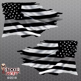 Sticker Sector Thin Silver Line Tattered Flag Mirrored Stickers 2 Pack -Car Truck Decal FS2080