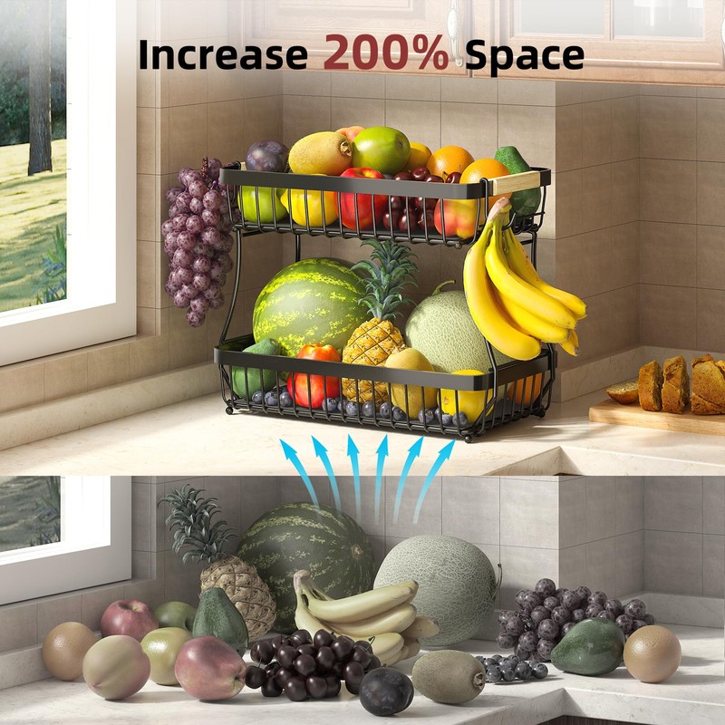 Sevenblue 2 Tier Large Fruit Basket for Kitchen Counter with