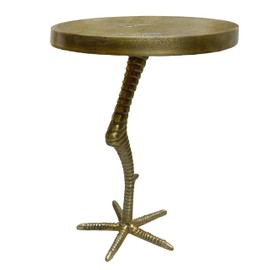 The Urban Port 19 Inch Side End Table, Antique Brass Aluminum Cast, Round Top with Handcrafted Textured Bird Leg Stem