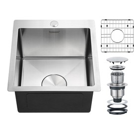 Suncano Drop in Bar Sink 15 x17 Inch, Stainless Steel Single Bowl Small Kitchen Sink,Topmount Wet Bar Sinks with Rinse Grid for RV, Camper (Brushed)