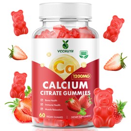 VCCHUYH Calcium Citrate Gummies 1200mg, Chewable Calcium Supplements for Women & Men, Sugar Free Calcium Gummies for Bone, Muscle & Immune Support, Strawberry Flavor 60 Count