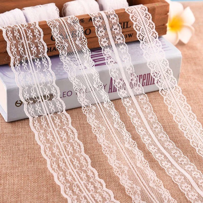 FEPITO 12 Rolls White Lace Ribbon Assorted Lace Trim Ribbon