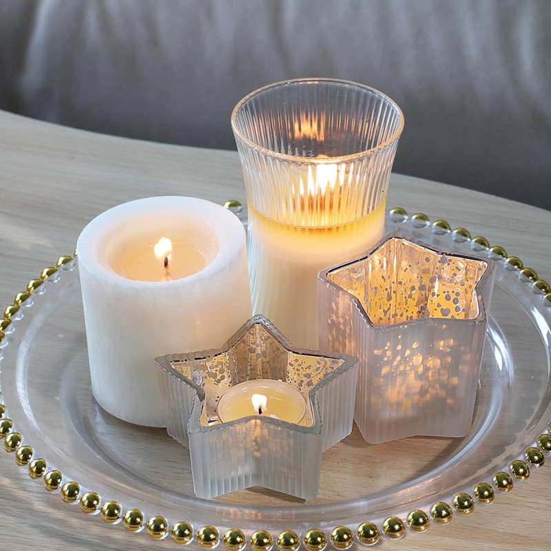 Letine 10pcs Frosted Silver Ribbed Star Candle Cups - Assorted