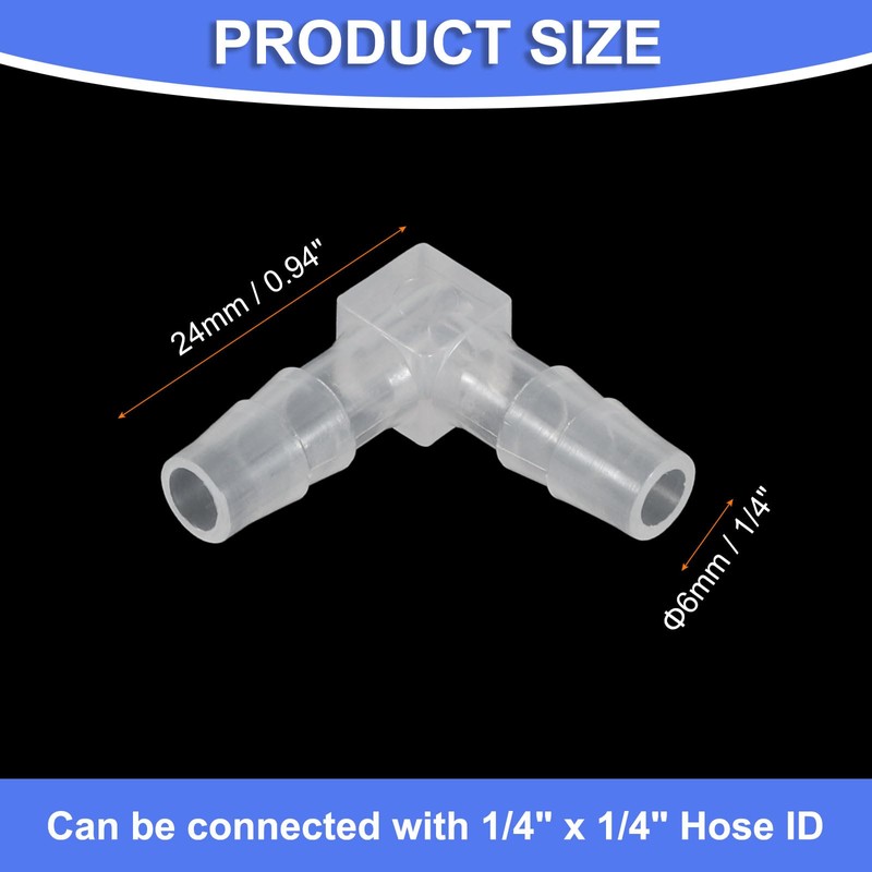 uxcell 1/4" Hose Barb Fitting, 8 Pcs Equal Barbed 90