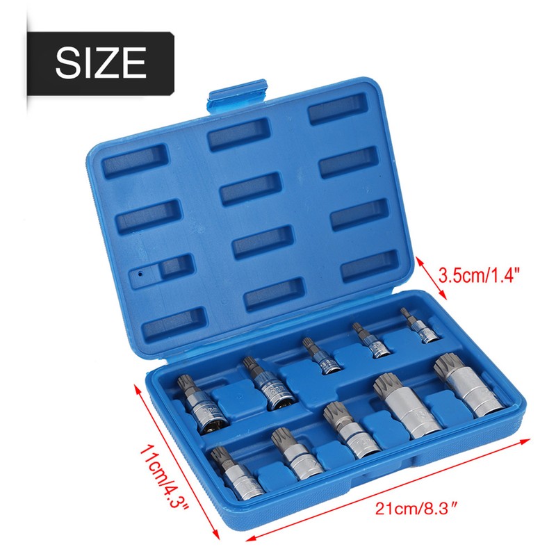 10Pcs 12 Point Triple Square Splined Bit Socket Set M4-M18