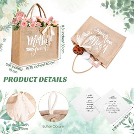 Hushee 2 Set Mother of Bride and Groom Gifts Set Includes Handbag Canvas Makeup Bag Acrylic Heart Decoration Wedding Handkerchief for Mom Mother in Law Bridal