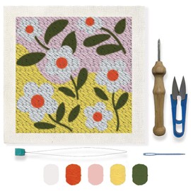 FREEBLOSS Flowers Punch Needle Embroidery Starter Kits for Adults Beginners, Framed Punch Embroidery Kit Include Instructions, Punch Needle Fabric with Daisy Pattern, Flower Wall Hanging Decor