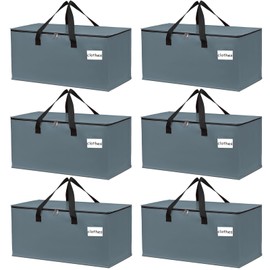 6-Pack Extra-Large Heavy-Duty Storage Totes with Reinforced Handles, Durable Zippers & Waterproof Material — Perfect for Space-Saving, Moving, Shipping and Travel (Grayish-Blue)