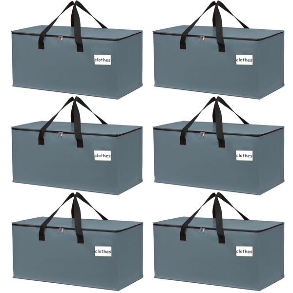 6-Pack Extra-Large Heavy-Duty Storage Totes with Reinforced Handles, Durable Zippers