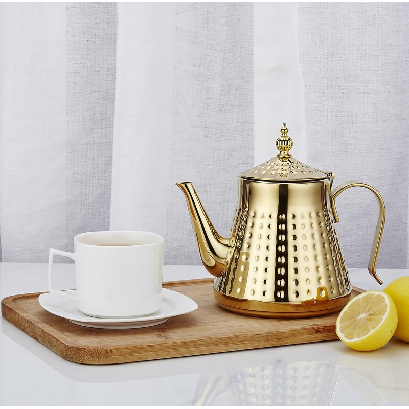 SANQIAHOME 1.2L(40oz) Stainless Steel Hammer Patterned Teapot With Removeable Infuser,Loose