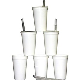 Jean's Plastics 12 pack Opaque White 20 ounce Drinking Glasses, Lids and Straws