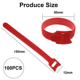 100 PCS Cable Ties Reusable - 150x12 mm Adjustable Cable Straps Nylon Charging Cord Hook and Loop Securing Tape Wire Tidy Straps Organiser, Ideal for Electronics Headphones - Red