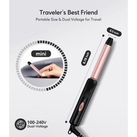 Travel Size Curling Iron Dual Voltage, Mini Curling Iron for Short Hair with 1/2 Inch Barrel, Ceramic Mini Hair Curler with Keratin&Argan Oil Infused, Travel Hair Curler with Storage Bag