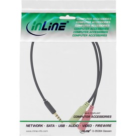 InLine 99302I Audio Headset Adapter Cable 3.5 mm Jack Plug 4-Pin to 2x 3.5 mm Jack Socket 0.25 m Pack of 1