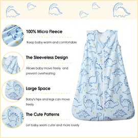 PHF 3 Pack Soft Micro-Fleece Baby Sleep Sack, 6-12 Months Warm Baby Wearable Blanket, 2-Way Zipper Sleeping Bags, Comfy Toddler Sleeping Sack for Baby Girls, Medium Size, Dinosaur