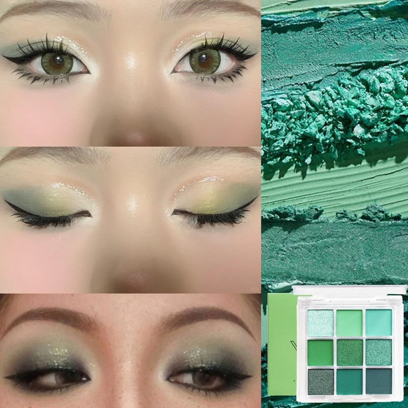 Green Eyeshadow Palette, Glitter Eyeshadow Eye Make-Up, Bright Light Green