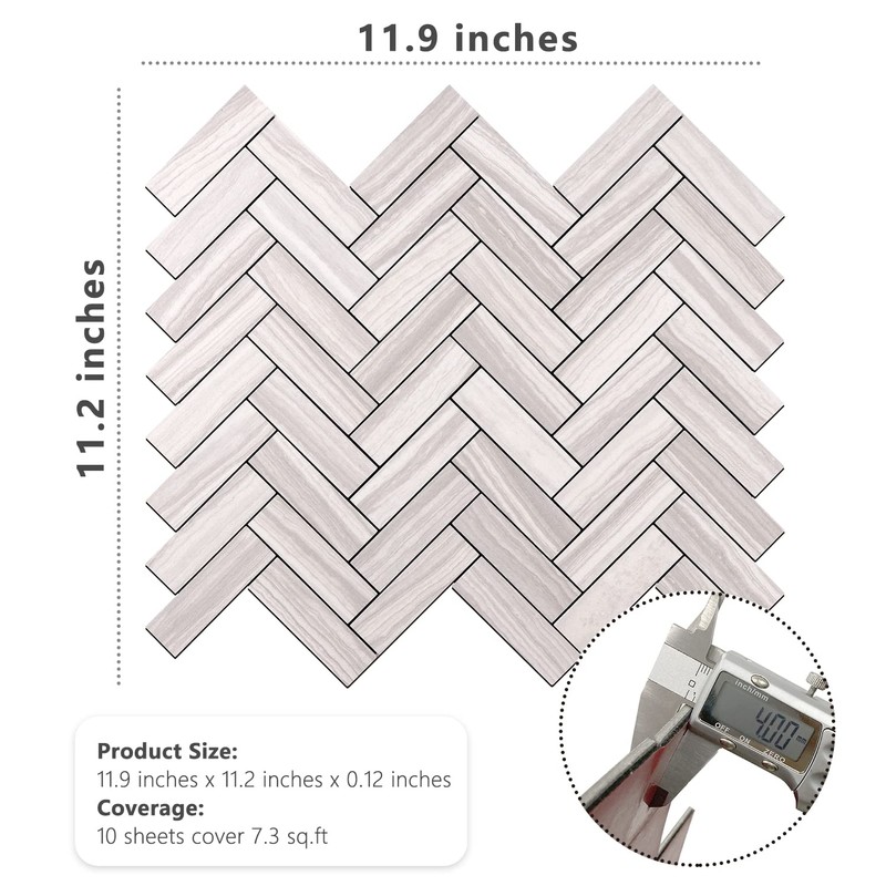 STICKGOO 10-Sheet Peel and Stick Backsplash, PVC Backsplash Tile, Herringbone