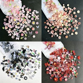 DUOLEIMI Nail Parts, Flower Ribbon, Approximately 200 Tablets, Nail Art, Decorative Parts, Pearl, Rose, Nail Decoration, 3D Dimensional, Jewelry Parts, Butterfly, Resin Parts, Spring, Accessory Parts,