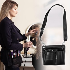 VOCOSTE Hair Stylist Waist Belt Barber Hairdresser Tool Storage Waist Belt Hairdresser Scissor Apron Belt PVC Black