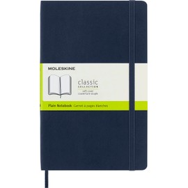 Moleskine Classic Plain Paper Notebook, Soft Cover and Elastic Closure Journal, Color Sapphire Blue, Size Large 13 x 21 A5, 192 Pages
