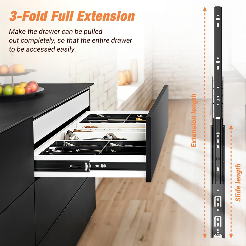 REGUDA Drawer Slides Ball Bearing 3 Folds Full Extension Side