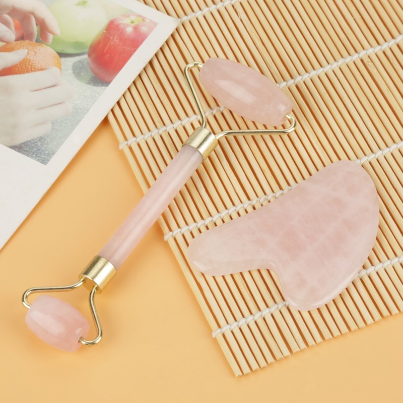 Natural Double Head Rose Quartz Jade Stone Roller & Scrapping