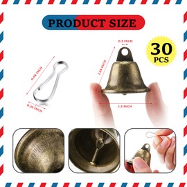 30 Pieces Craft Bells Small Brass Bells for Crafts Mini Vintage Bells with Spring Hooks Tiny for Hanging Wind Chimes Making Dog Training Doorbell Wedding Decor, 1.65 x 1.5 Inch(Bronze)