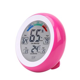 Indoor Thermo-Hygrometer, Electronic Digital Temperature Humidity Meter LCD Display Thermometer Touch Screen Air Monitor with Min/Max Records for Home Baby Room Bedroom Office, Pink