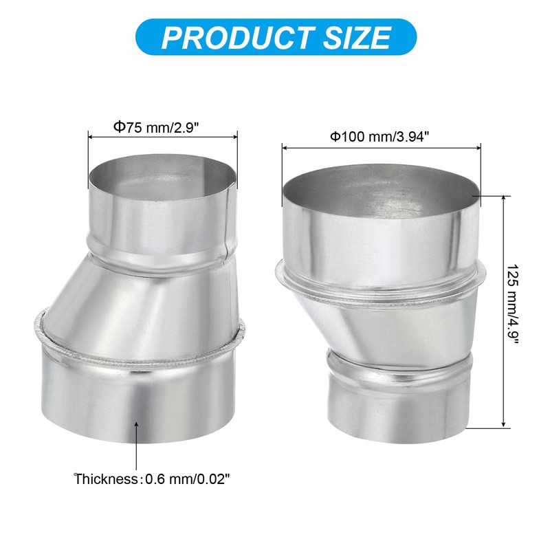 PATIKIL 4" to 3" Eccentric Duct Reducer, 1Pcs Galvanized Iron