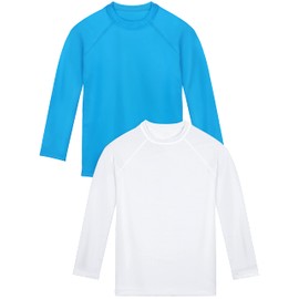 Poroka Cooraby - Paquete de 2 camisetas de natación con protección solar UPF 50+ para niñas, playera de natación de ajuste seco para deportes al aire última intervensión, Blanco, azul cielo., 6-7 Años